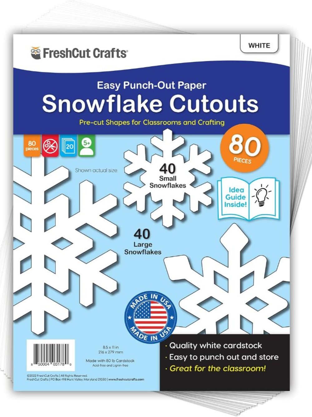flake Cutouts, White, Small & Large, 80 Piece